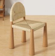 极简奶油风设计师款复古实木藤椅绳编织单人靠背餐椅侘寂风家具